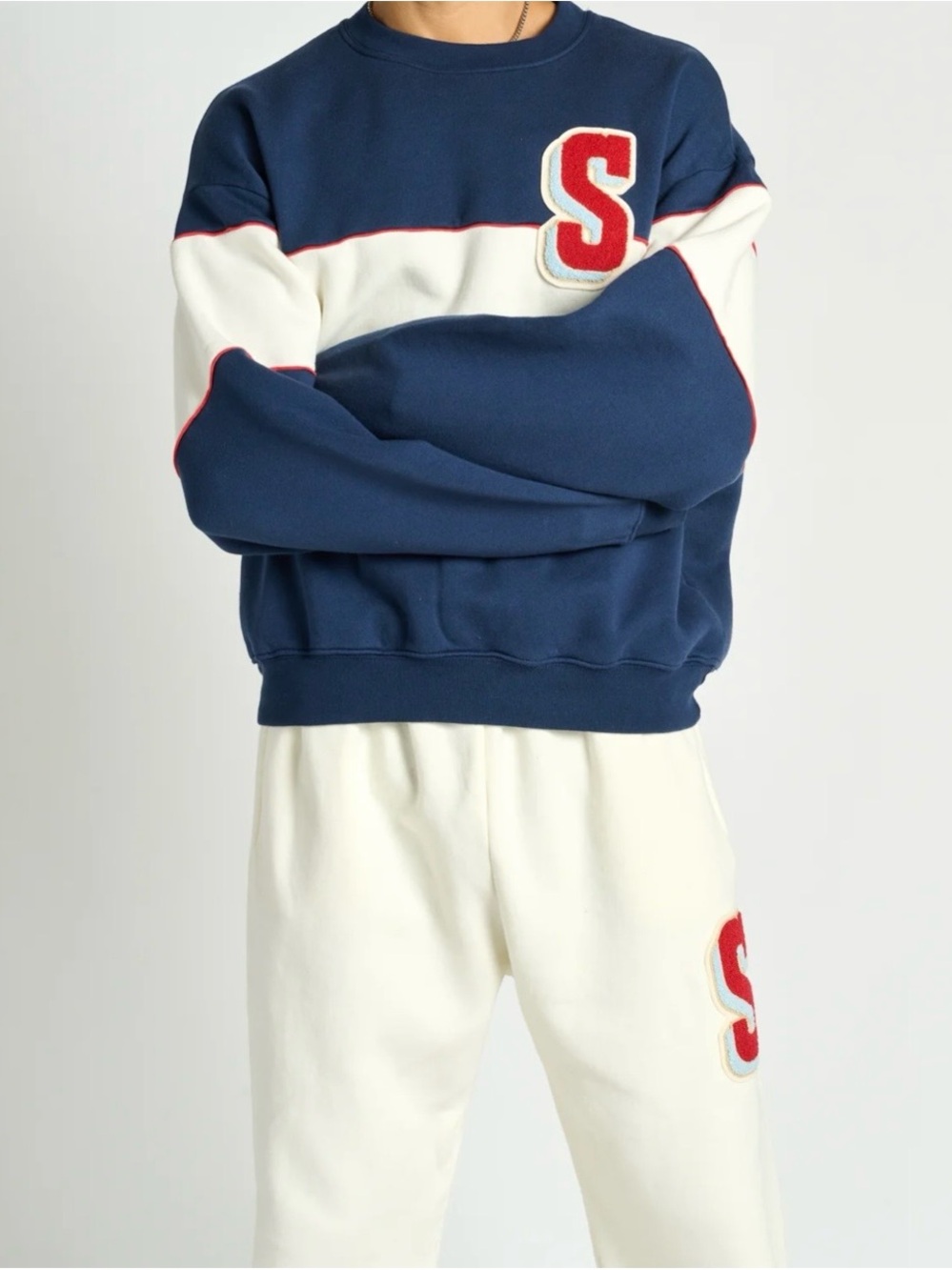 soulcycle Navy Sweatshirt with White Stripe and Red 'S' Patch
